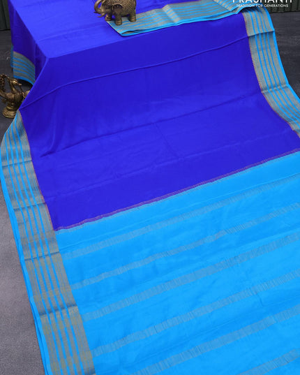 Pure mysore silk saree royal blue and light blue with plain body and zari woven border - {{ collection.title }} by Prashanti Sarees
