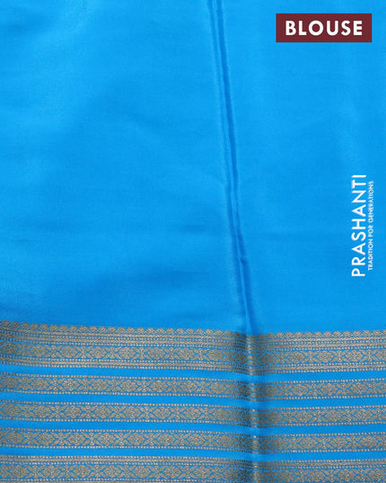 Pure mysore silk saree royal blue and light blue with plain body and zari woven border - {{ collection.title }} by Prashanti Sarees