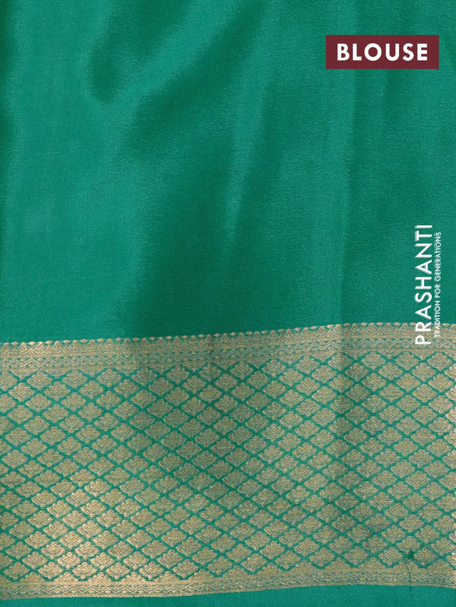 Pure mysore silk saree royal blue and teal green with allover self emboss & zari woven buttas and zari woven border - {{ collection.title }} by Prashanti Sarees