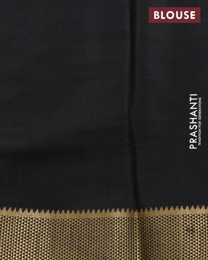 Pure mysore silk saree sandal and black with plain body and zari woven border - {{ collection.title }} by Prashanti Sarees