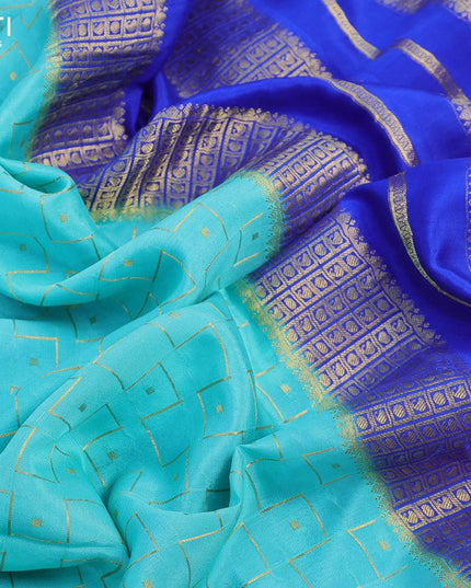 Pure mysore silk saree teal blue and blue with allover zari weaves and zari woven border - {{ collection.title }} by Prashanti Sarees