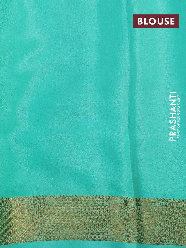 Pure mysore silk saree teal blue and blue with half & half style and zari woven border - {{ collection.title }} by Prashanti Sarees
