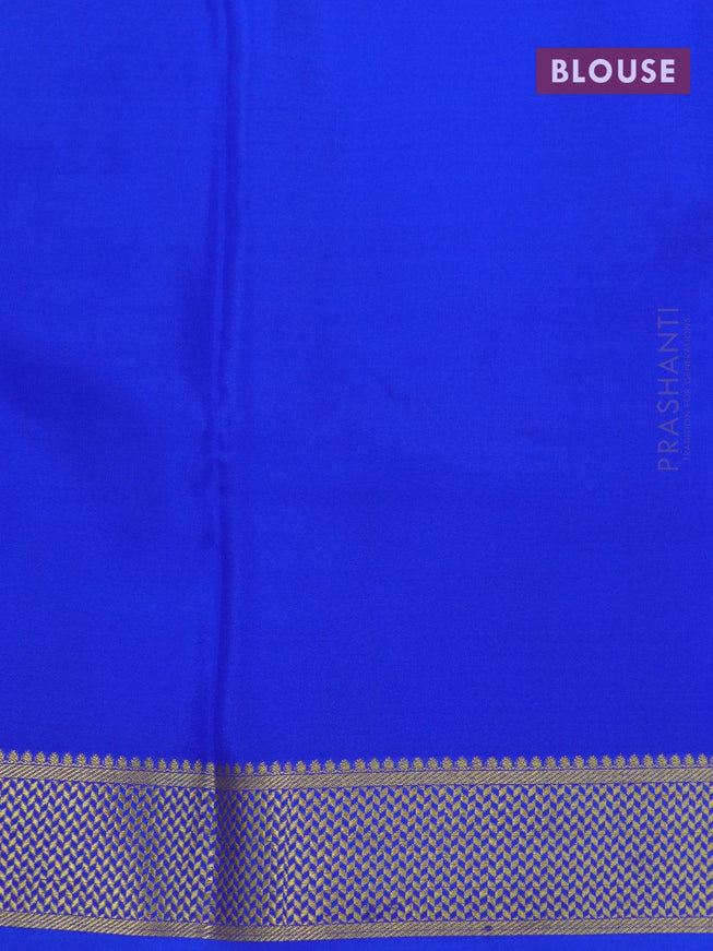 Pure mysore silk saree teal blue and blue with plain body and zari woven border - {{ collection.title }} by Prashanti Sarees