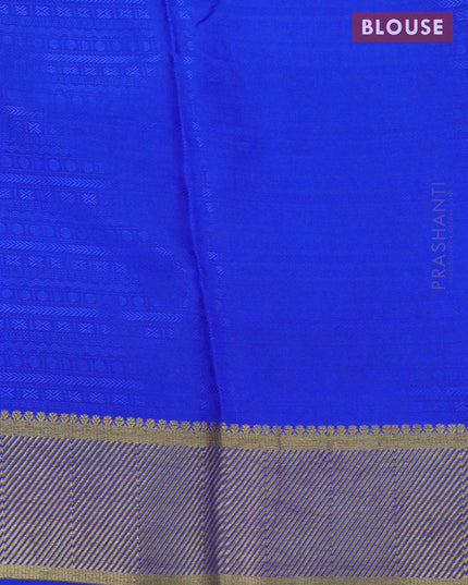 Pure mysore silk saree teal blue and royal blue with allover self emboss & zari buttas and zari woven border - {{ collection.title }} by Prashanti Sarees