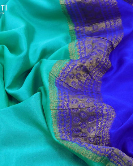 Pure mysore silk saree teal blue and royal blue with plain body and zari woven border - {{ collection.title }} by Prashanti Sarees