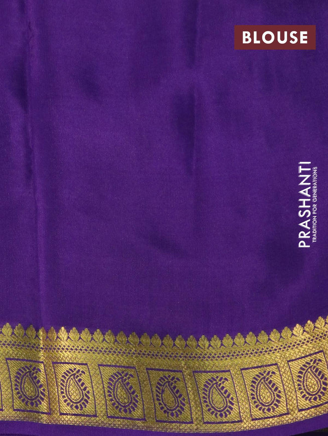 Pure mysore silk saree teal blue and violet with allover zari weaves and paisley zari woven border - {{ collection.title }} by Prashanti Sarees