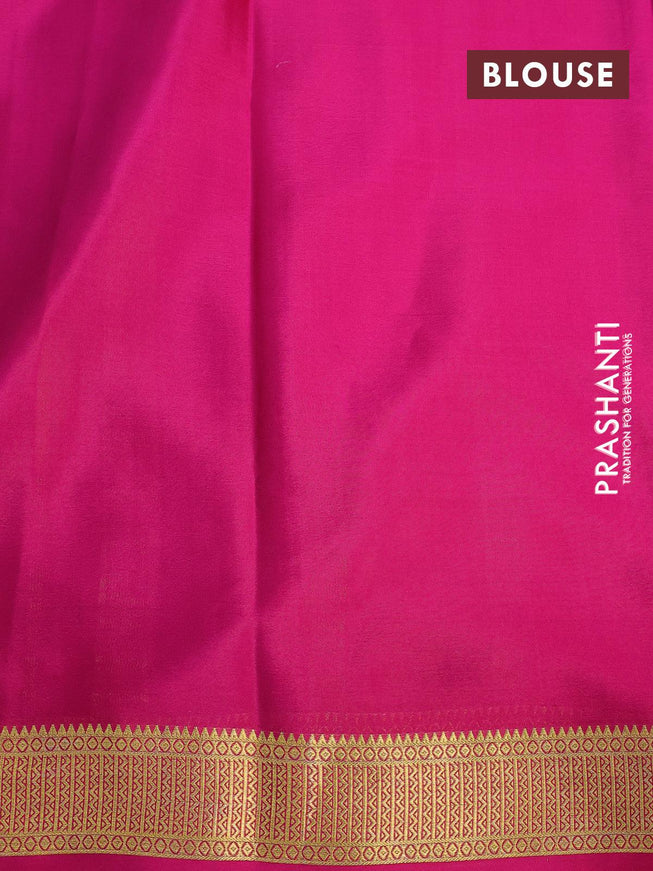 Pure mysore silk saree teal blur and pink with allover zari checked pattern and zari woven border - {{ collection.title }} by Prashanti Sarees