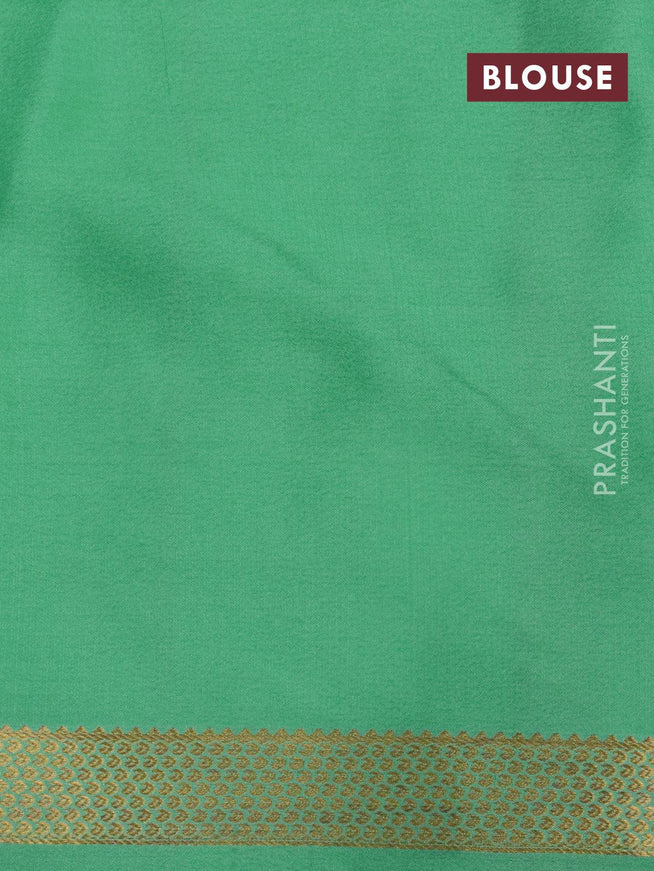 Pure mysore silk saree teal green with allover zari checked pattern and small zari woven border - {{ collection.title }} by Prashanti Sarees