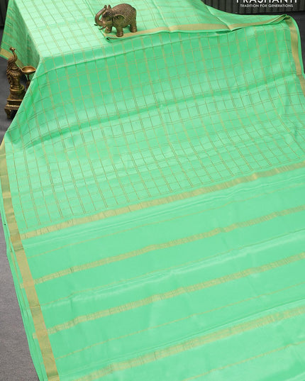 Pure mysore silk saree teal green with allover zari checked pattern and zari woven border - {{ collection.title }} by Prashanti Sarees