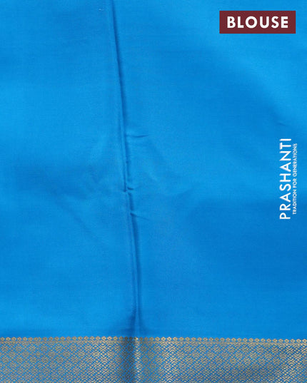 Pure mysore silk saree yellow and cs blue with plain body and zari woven border - {{ collection.title }} by Prashanti Sarees
