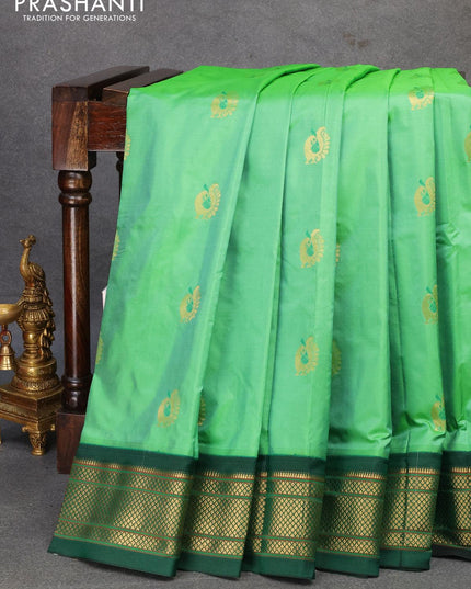 Pure paithani silk saree green shade and green with annam zari woven buttas and zari woven border - {{ collection.title }} by Prashanti Sarees