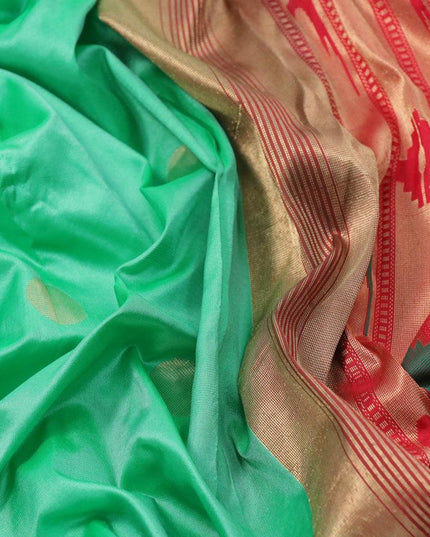 Pure paithani silk saree light green shade and red with zari woven coin buttas and zari woven border - {{ collection.title }} by Prashanti Sarees