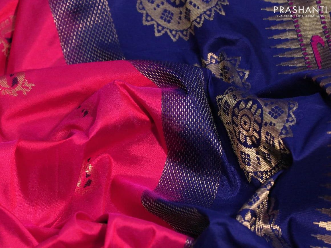 Pure paithani silk saree pink and blue with annam zari woven buttas and zari woven border - {{ collection.title }} by Prashanti Sarees