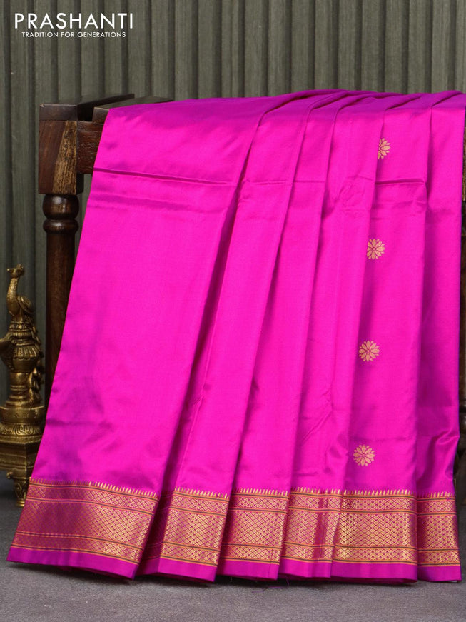 Pure paithani silk saree pink with zari woven floral buttas and rich zari woven border - {{ collection.title }} by Prashanti Sarees