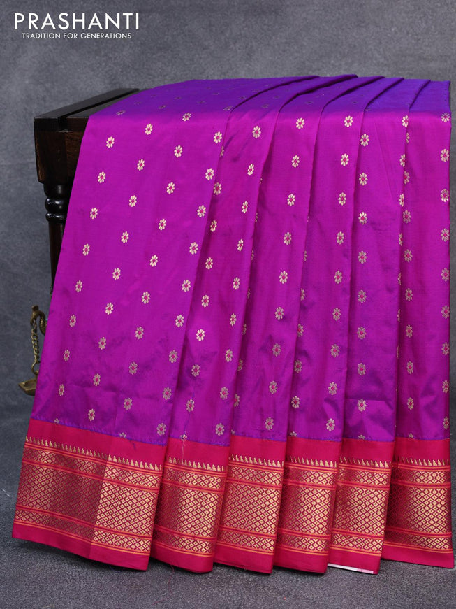 Pure paithani silk saree purple and pink with zari woven floral buttas and zari woven border - {{ collection.title }} by Prashanti Sarees