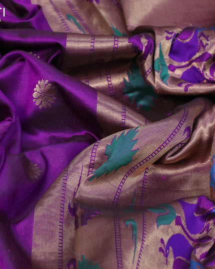 Pure paithani silk saree purple with zari woven buttas and rich zari woven border - {{ collection.title }} by Prashanti Sarees