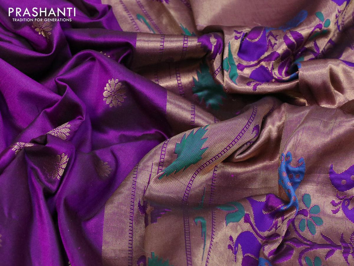 Pure paithani silk saree purple with zari woven buttas and rich zari woven border - {{ collection.title }} by Prashanti Sarees