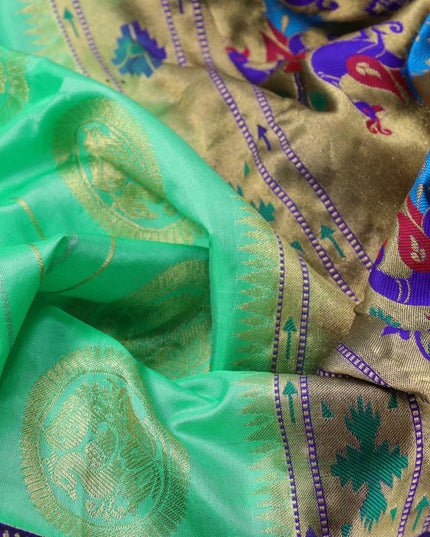 Pure paithani silk saree teal green and blue with allover zari weaves and rich zari woven border - {{ collection.title }} by Prashanti Sarees