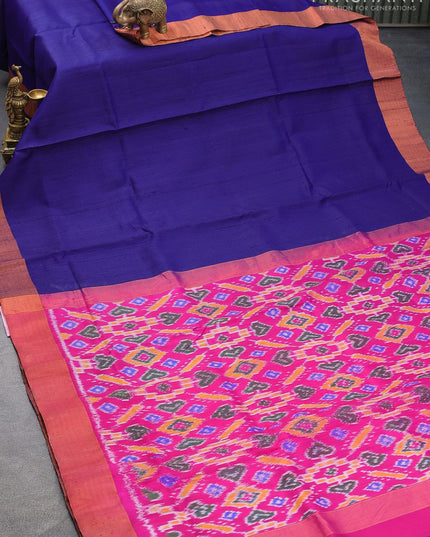 Pure raw silk saree blue and pink with plain body & ikat weaves pallu and zari woven border - {{ collection.title }} by Prashanti Sarees