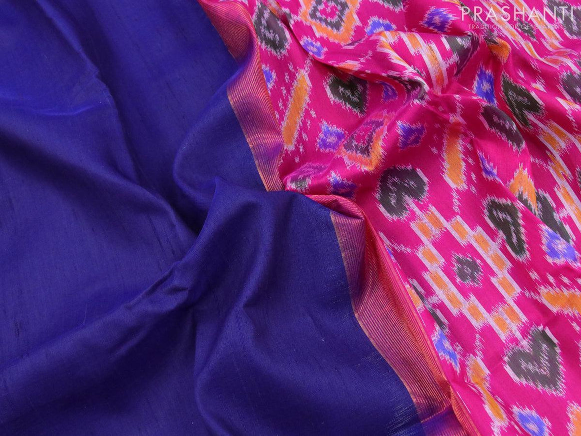 Pure raw silk saree blue and pink with plain body & ikat weaves pallu and zari woven border - {{ collection.title }} by Prashanti Sarees