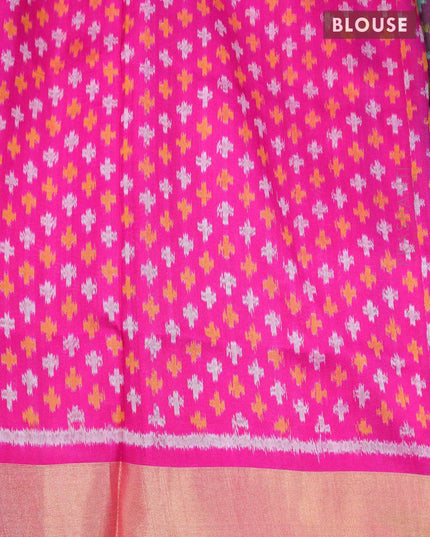 Pure raw silk saree green and magenta pink with plain body & ikat weaves pallu and zari woven border - {{ collection.title }} by Prashanti Sarees