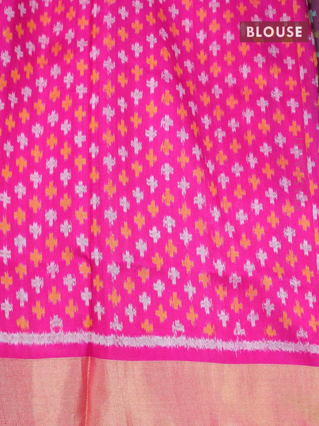 Pure raw silk saree green and magenta pink with plain body & ikat weaves pallu and zari woven border - {{ collection.title }} by Prashanti Sarees