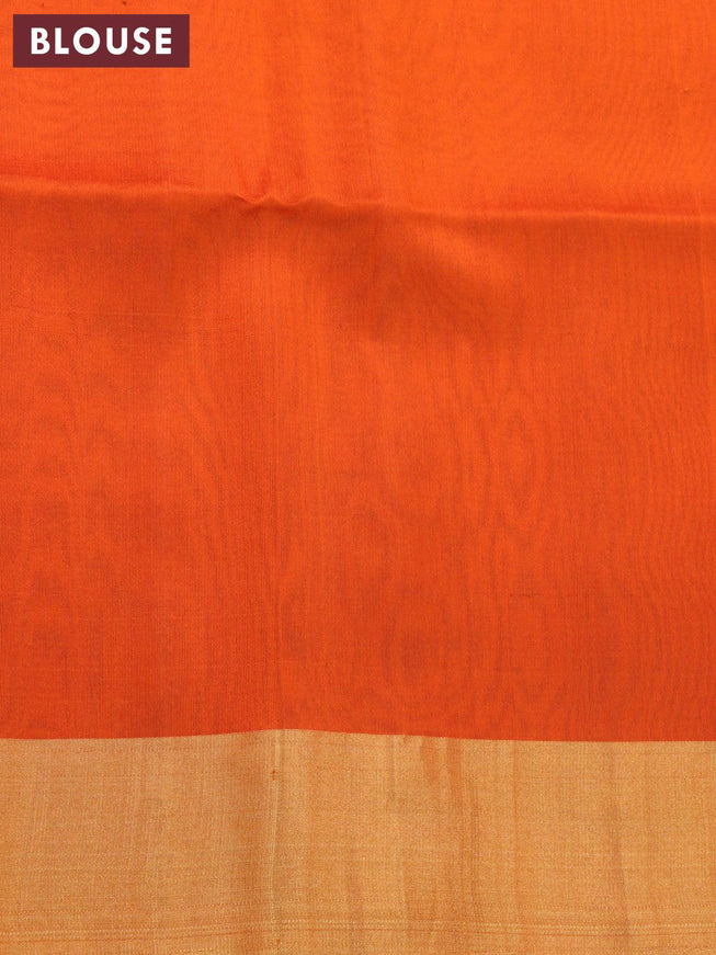 Pure raw silk saree green and orange with allover silver & gold zari weaves and zari woven border - {{ collection.title }} by Prashanti Sarees