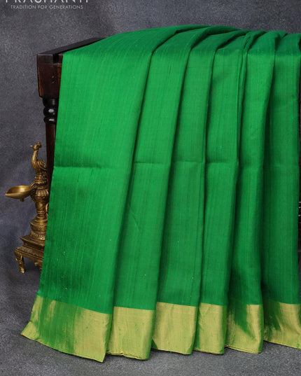 Pure raw silk saree green and pink with plain body & ikat weaves pallu and zari woven border - {{ collection.title }} by Prashanti Sarees