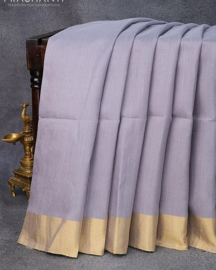 Pure raw silk saree grey and magenta pink with plain body & ikat weaves pallu and zari woven border - {{ collection.title }} by Prashanti Sarees