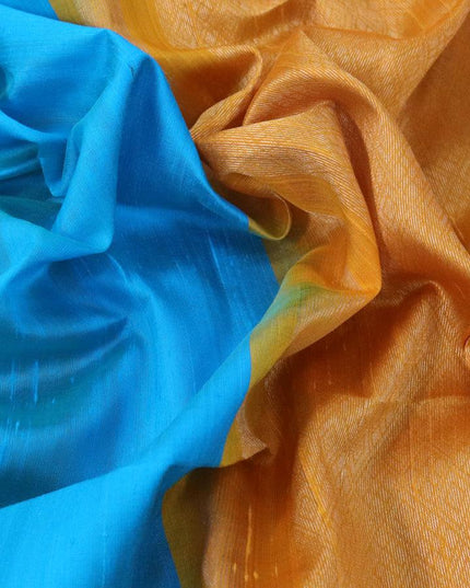 Pure raw silk saree light blue and mustard yellow with silver zari woven buttas and silver zari woven border - {{ collection.title }} by Prashanti Sarees