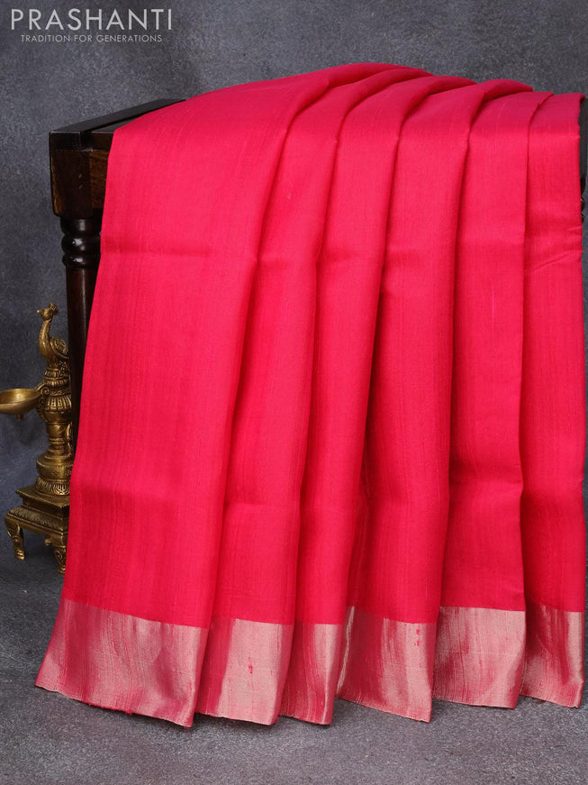 Pure raw silk saree pink and royal blue with plain body & ikat weaves pallu and silver zari woven border - {{ collection.title }} by Prashanti Sarees