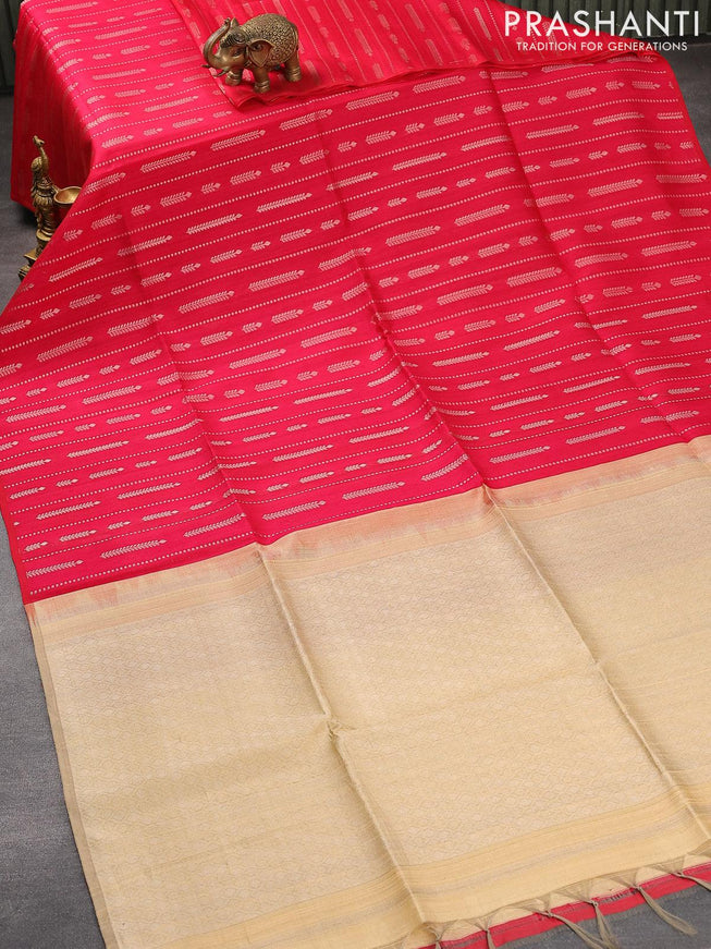 Pure raw silk saree pink and sandal with silver zari woven buttas and silver zari woven border - {{ collection.title }} by Prashanti Sarees