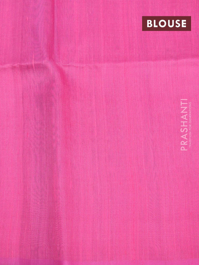 Pure raw silk saree teal green and light pink with allover silver zari weaves in borderless style - {{ collection.title }} by Prashanti Sarees