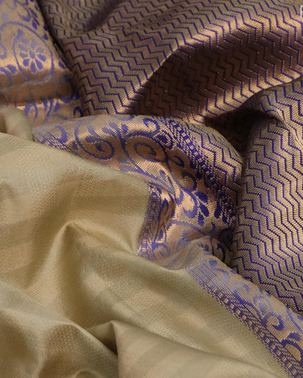 Pure soft silk saree beige and blue with allover thread weaves and zari woven simple border - {{ collection.title }} by Prashanti Sarees