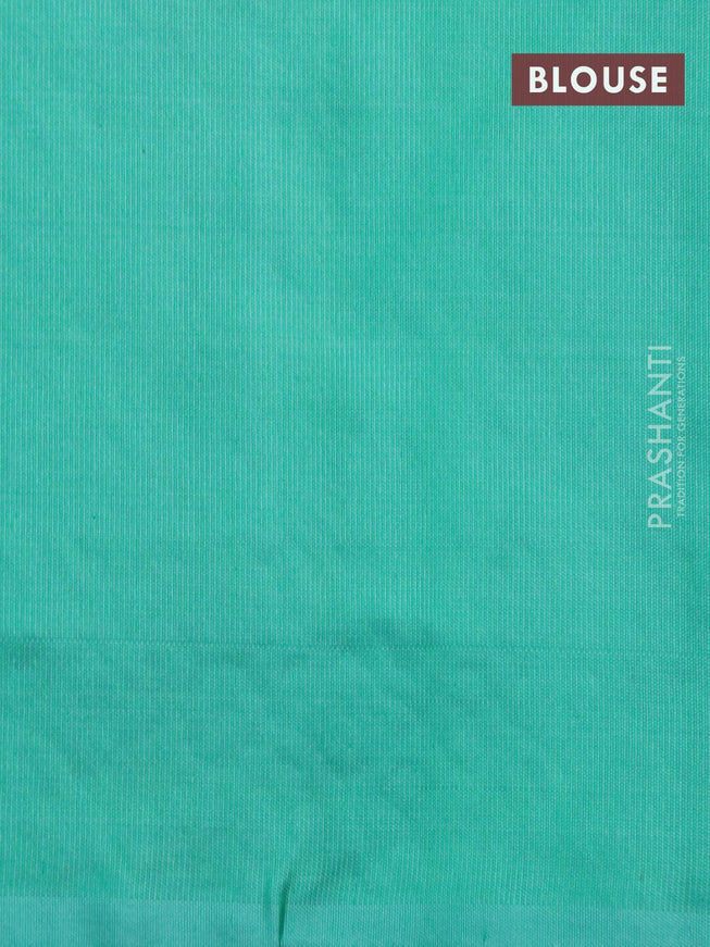 Pure soft silk saree blue and teal green with copper zari woven buttas and silver zari woven butta border - {{ collection.title }} by Prashanti Sarees