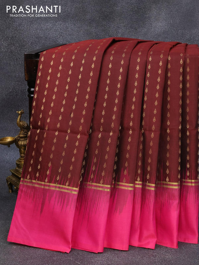 Pure soft silk saree deep maroon and pink with allover zari woven butta weaves and zari woven simple border - {{ collection.title }} by Prashanti Sarees