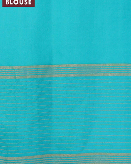 Pure soft silk saree dual shade of pink and teal blue with plain body and zari woven checked border - {{ collection.title }} by Prashanti Sarees