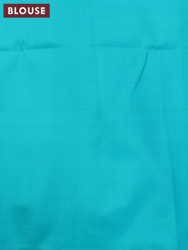 Pure soft silk saree dual shade of pinkish orange and teal blue with allover small zari checks & buttas and zari woven border - {{ collection.title }} by Prashanti Sarees