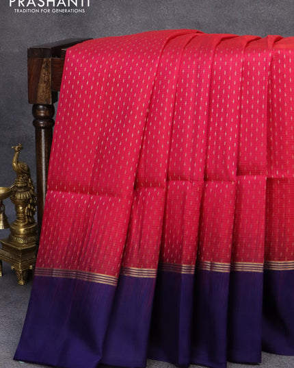 Pure soft silk saree dual shade of red and blue with silver & gold zari weaves and zari woven simple border - {{ collection.title }} by Prashanti Sarees