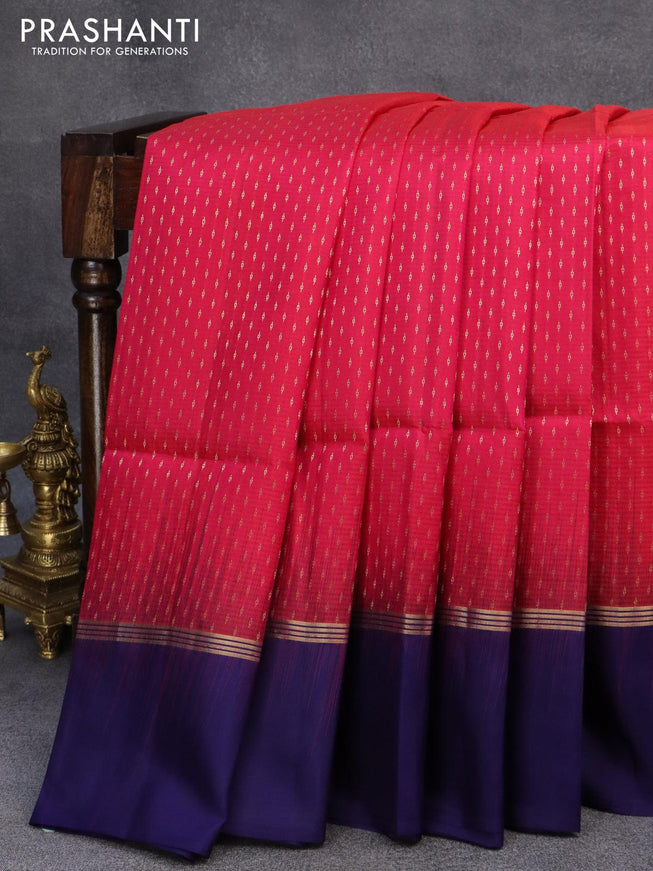Pure soft silk saree dual shade of red and blue with silver & gold zari weaves and zari woven simple border - {{ collection.title }} by Prashanti Sarees