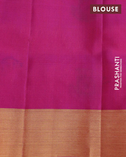 Pure soft silk saree dual shade of teal bluish green and pink with thread & zari woven floral buttas and zari woven border - {{ collection.title }} by Prashanti Sarees