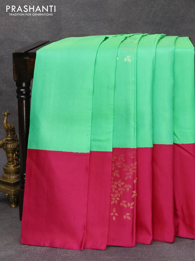 Pure soft silk saree dual shade of teal green and pink with zari woven buttas and zari woven butta border - {{ collection.title }} by Prashanti Sarees