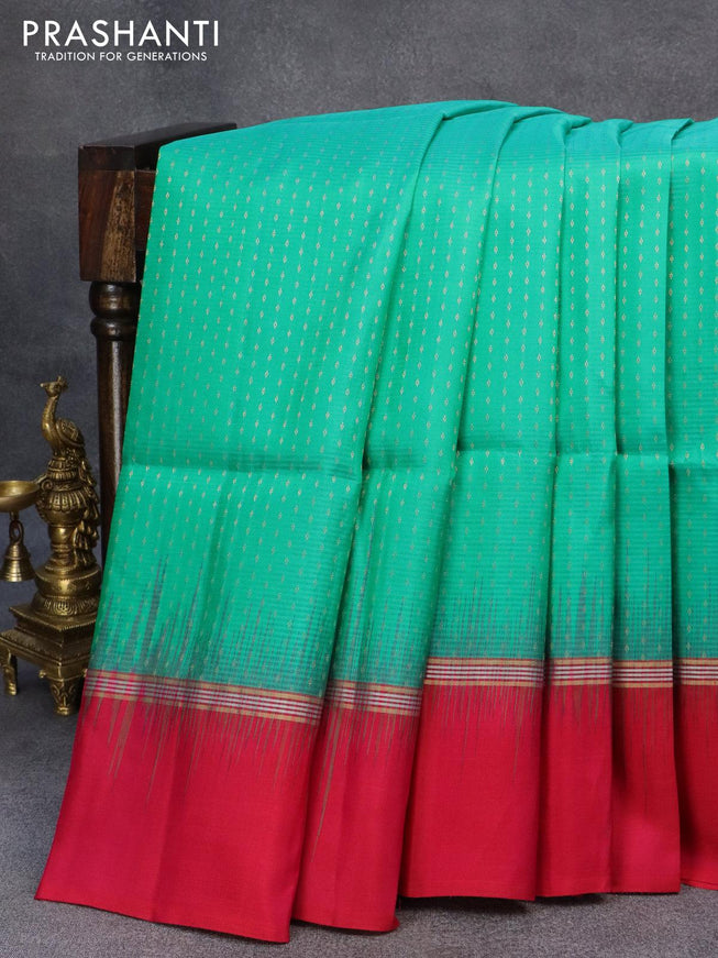 Pure soft silk saree green and dual shade of pink with allover zari woven butta weaves and zari woven simple border - {{ collection.title }} by Prashanti Sarees