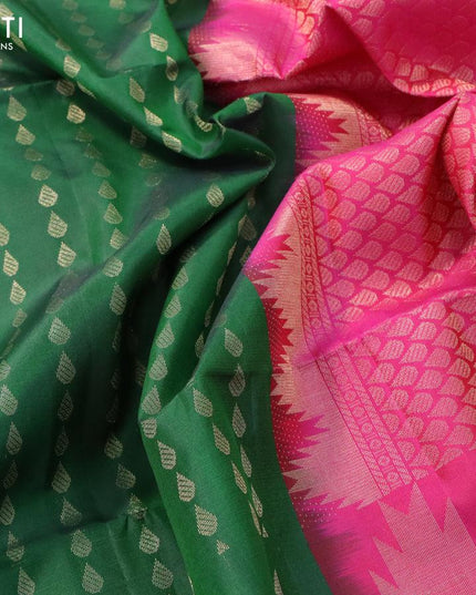 Pure soft silk saree green and dual shade of pink with allover zari woven tilak butta weaves and temple design zari woven border - {{ collection.title }} by Prashanti Sarees