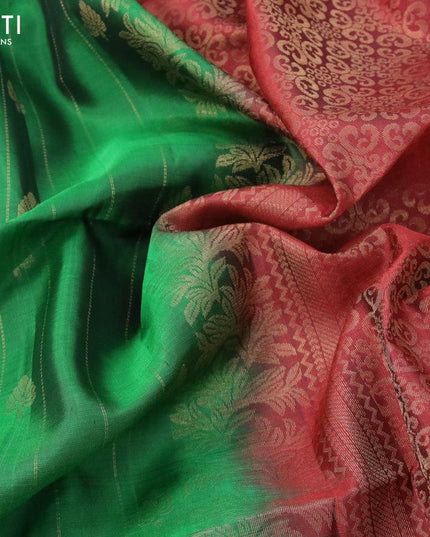 Pure soft silk saree green and maroon with allover zari weaves & buttas and rich zari woven border - {{ collection.title }} by Prashanti Sarees