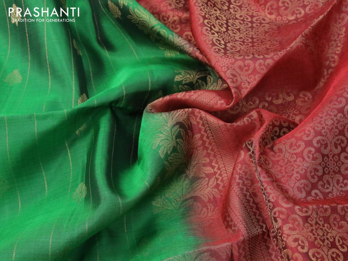 Pure soft silk saree green and maroon with allover zari weaves & buttas and rich zari woven border - {{ collection.title }} by Prashanti Sarees