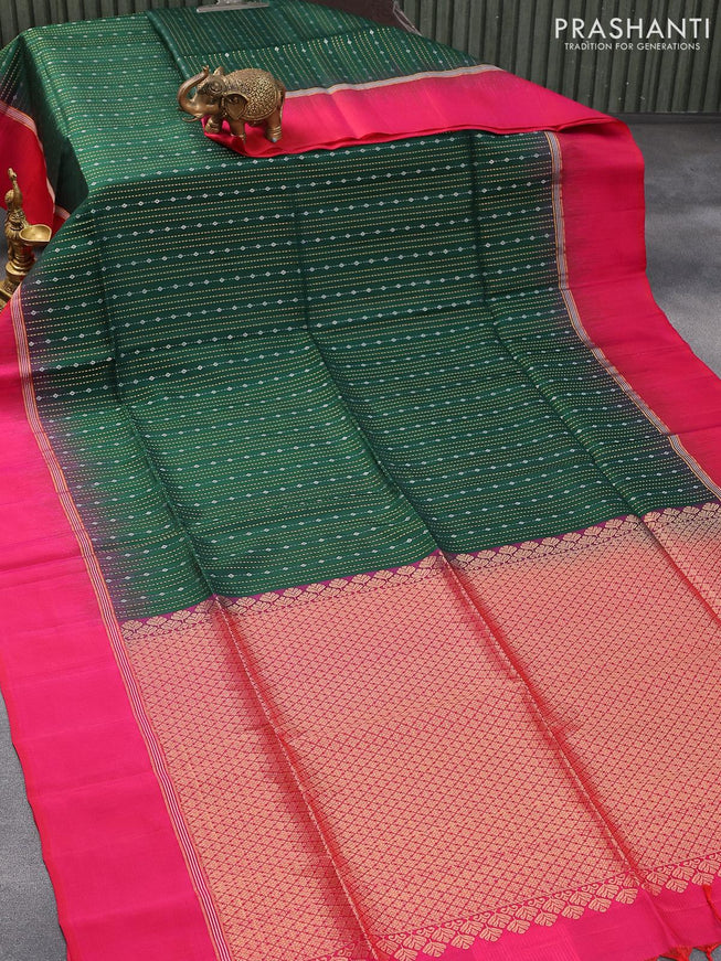 Pure soft silk saree green and pink with silver & gold zari weaves and zari woven simple border - {{ collection.title }} by Prashanti Sarees