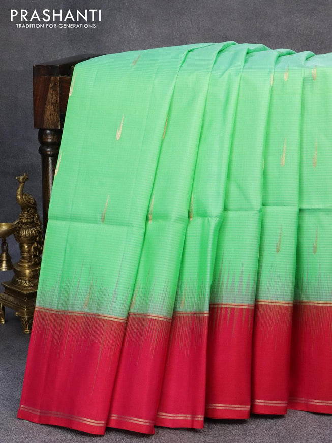 Pure soft silk saree green shade and dual shade of pink with allover zari woven buttas and rettapet zari woven border - {{ collection.title }} by Prashanti Sarees