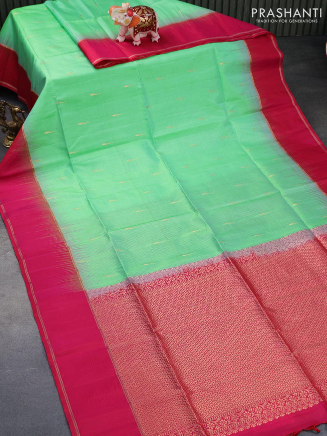 Pure soft silk saree green shade and dual shade of pink with allover zari woven buttas and rettapet zari woven border - {{ collection.title }} by Prashanti Sarees
