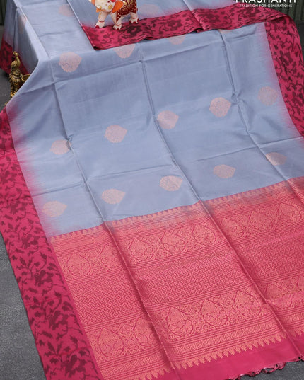 Pure soft silk saree grey and maroon shade with copper zari woven buttas and ikat style border - {{ collection.title }} by Prashanti Sarees